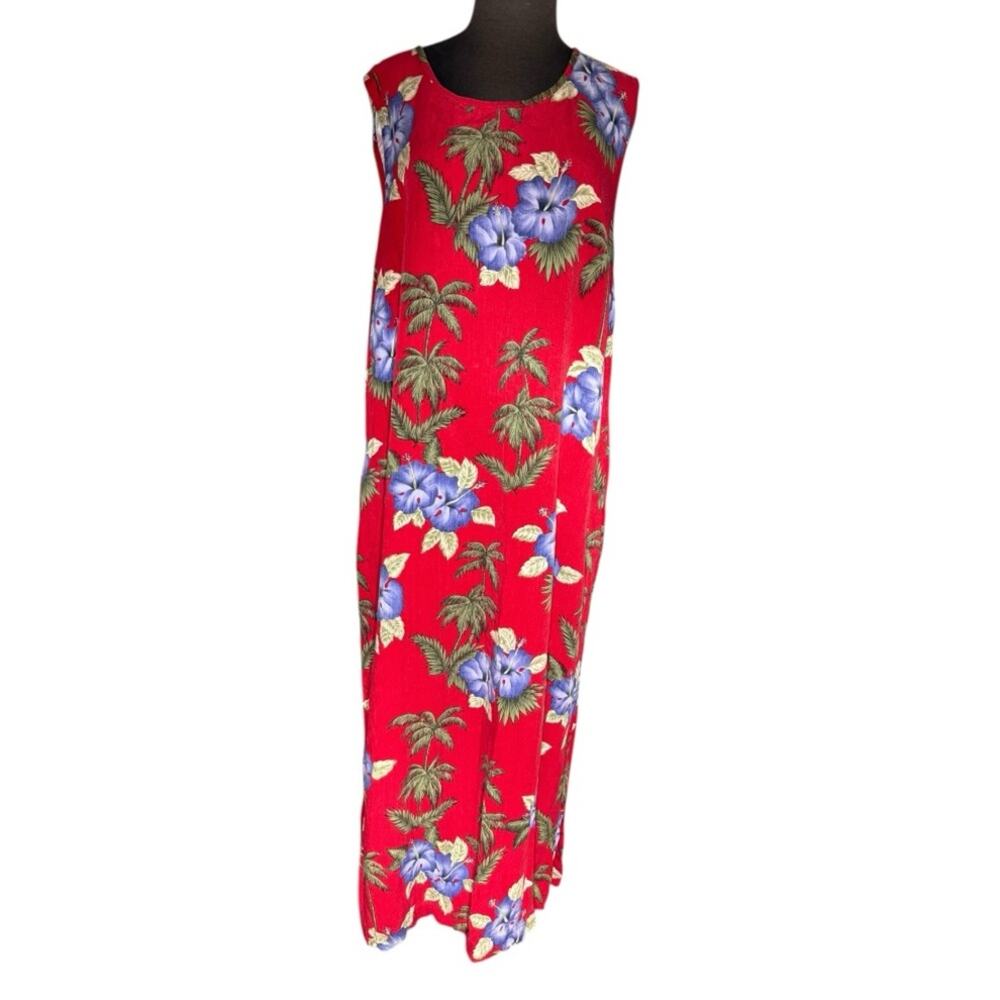Vtg Hawaiian Tropical Retro Resortwear Maxi Dress L Kawaii Boho Feminine Floral
